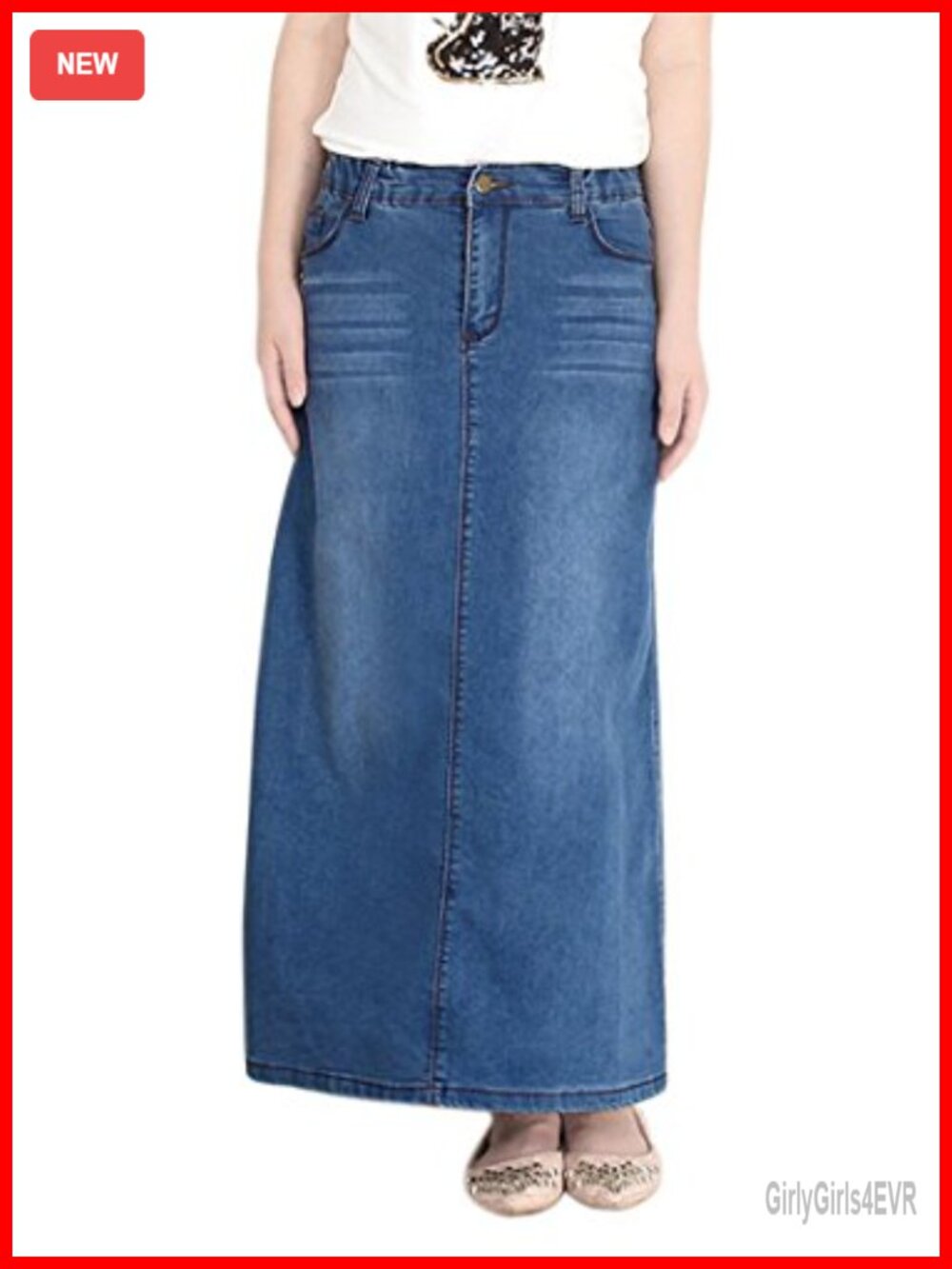 Women's Washed Denim A-Line Maxi Skirt High Rise Stretch Waist
